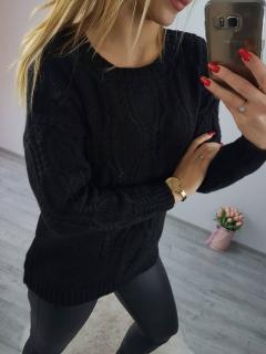 Pletený vzorovaný sveter - čierna