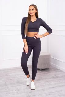 Rebrovaná súprava legíny a crop top - grafitová šedá