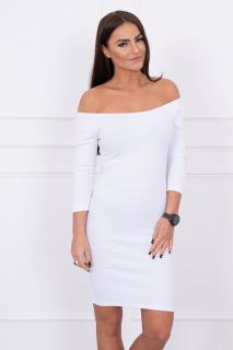 Rebrované šaty s odhalenými ramenami - biela
