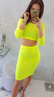 Set: crop top a puzdrová sukňa - neonovo žltá