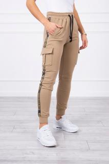 Športové Fashion nohavice s vreckami - hnedá