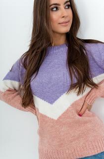 Trojfarebný dámsky sveter - fialová svetlo ružová