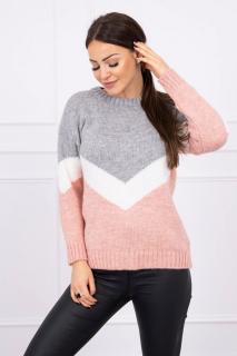 Trojfarebný dámsky sveter - sivá - svetlo ružová
