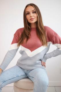 Trojfarebný dámsky sveter - staroružová - sivá