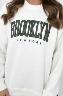 Zatelená dámska mikina s nápisom Brooklyn - smotanovo khaki