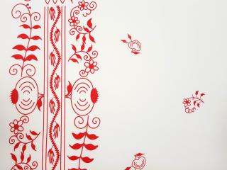 Bavlnená látka s bordúrou šírka 140 cm bieločervená cibulák