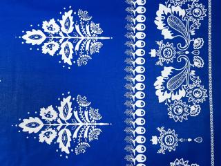 Bavlnená látka s bordúrou šírka 150 cm modrobiela listy