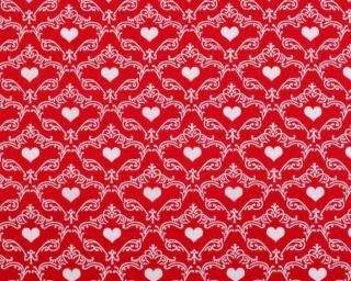 Bavlnená ľudová látka srdiečková šírka 140 cm červená