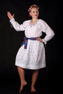Dámska košeľa folklór Klasik s čipkou L, bavlnená, ručne šitá, modrá