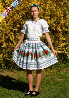 Dámska košeľa folklór Klasik s krátkym rukávom a čipkou, bavlnená, ručne šitá, červená, L