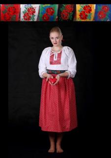 Dámska košeľa folklór Luxus, XS, bavlnená, ručne šitá, úzke rukávy s čipkou, červená