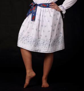 Dievčenská folklórna sukňa, bavlnená, bordúrová, dlhá 30 cm, modrá s kvetinami, 2 - 3 roky