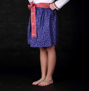 Dievčenská folklórna sukňa, bavlnená, opakovaný vzor, dlhá 30 cm, ružová s kvetinami, 2 - 3 roky