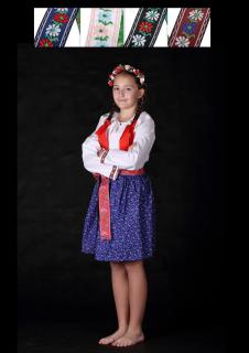 Dievčenská košeľa 10 - 12 rokov folklór Obyčajná, bavlnená, ručne šitá, stuha krojová, modrá