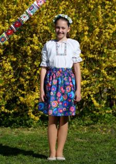 Dievčenská košeľa 2 - 6 rokov folklór Klasik s krátkymi rukávmi a čipkou, bavlnená, ručne šitá, česká stuha, zelená, 2 - 3 roky