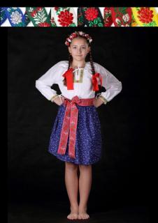 Dievčenská košeľa 8 - 10 rokov folklór Klasik, bavlnená, ručne šitá, červená, zelená
