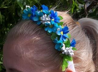 Kvetinová čelenka, ručne robená, modrá