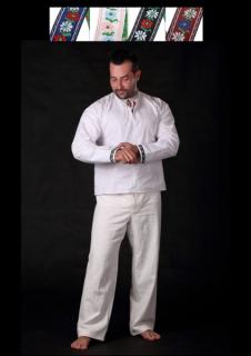 Pánska košeľa folklór Obyčajná, XXL, bavlnená, ručne šitá, stuha krojovka, biela