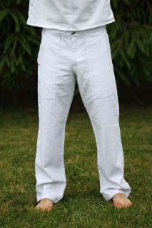 Pánske folklórne nohavice, ľanové, so zipsom a vreckami, biele, veľkosť 2XL