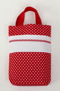 Taška na nákup 34 x 43 cm, bavlnená, s krátkym uchom, červeno biela