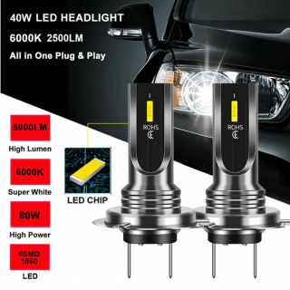 (H7) LED žiarovky 12V - /4400 lm/ (4000Lm/set, 2x40W, 6000K, Sada 2ks )