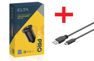 Nabíjačka (QC 3.0) do zásuvky zapaľovača 12V + kábel (USB C alebo micro USB 1m)