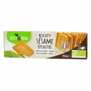 Bio Al Bon Sezamovo špaldové sušienky BIO,  Francúzsko, balenie 150g  (074105 Biscuits épeautre sésame BIO. paquet 150g )