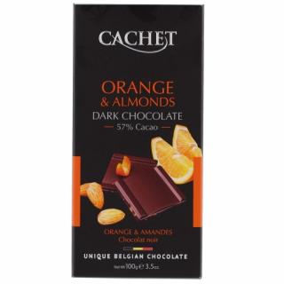 Cachet Horká čokoláda s pomarančom a mandľami, Belgicko,  100g (075019 Chocolat noir orange  amandes; tablette 100g)