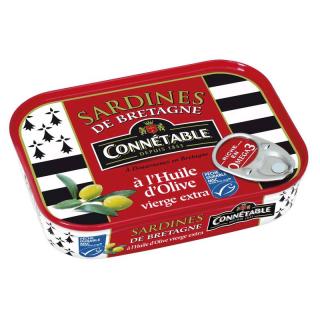 Connétable Bretónske sardinky v extra panenskom olivovom oleji, plech 135g (195211 Sardine Oliv.douarnenez 135g)