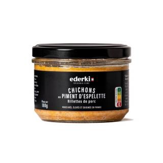 Ederki Bravčový rillet Chichony s korením z papričiek Espelette 180g (Chichons au piment d'Espelette 180g)