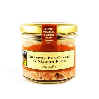 Godard Kačací rillet Magret Fumé so zaúdenými kačacími prsiami, pohár 90g (000812.10 Rillettes Pur Canard au Magret Fumé Bocal 90g)