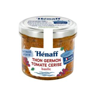 Hénaff Aperitív - tuniak dlhoplutvý, cherry paradajky a bazalka, Francúzsko, pohár 90g ( THON BLANC, TOMATES CERISES ET BASILIC)