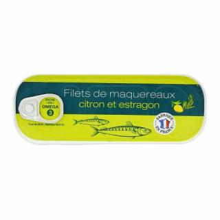 Jardimére Filety z makrely s citrónom a estragónom, Francúzsko, plech 176g  (235009 Filets de maquereaux citron-estragon. conserve 176g )