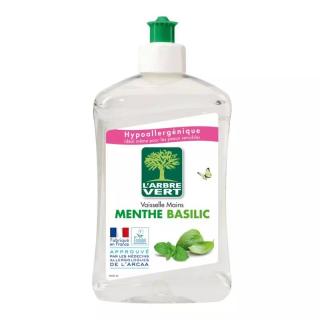 L'Arbre Vert Hypoalergénny prostriedok na riad, mäta s bazalkou, Francúzsko, 500ml (132807 Liquide vaisselle  mains menthe basilic 500ml)