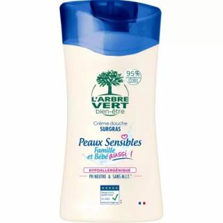 L'Arbre Vert Hypoalergénny sprchový gél pre jemnú pokožku, Francúzsko, fľaša 250ml (500877 Créme douche peaux sensibles famille  bébé 250ml - L'ARBRE VERT)