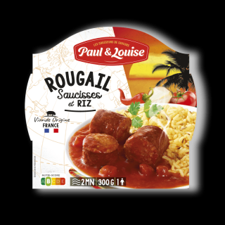 Paul  Louise Údené klobásky Rougail s ryžou, Francúzsko, MW tray 300g (TR-L87 ROUGAIL SAUCISSES ET SON RIZ)