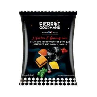 Pierrot Gourmand Mix želé a lekoricových cukroviniek, Francúzsko XL vrecko 250g (74276 Sachet 250g Assortiment Gélifiés Réglisse)