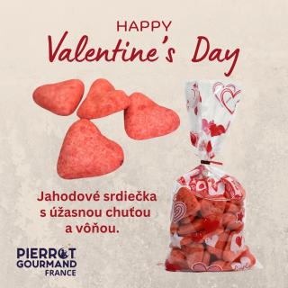 Pierrot Gourmand Valentín - Jahodové srdiečka v darčekovom sáčku, Francúzsko,  200g ( Valentine´s Strawberry hearts in a gift bag)