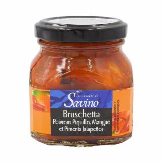 Savino Bruschetta salsa z papričiek piquillo s mangom a jalapeňos, FR, pohár 140g (178414 Bruschetta piquillo mangue et jalapeno 140gr)