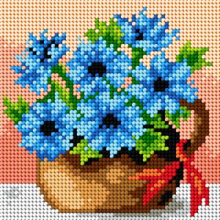 Predloha na vyšívanie 15x15cm - modré kvety