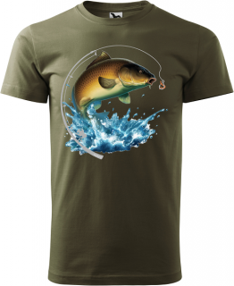 Pánske tričko Kapor výskok z vody (Rybárske tričko s kaprom)