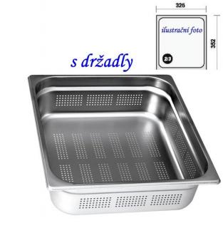 GN 2/3 -  65 INOX - perforovaná s držadly