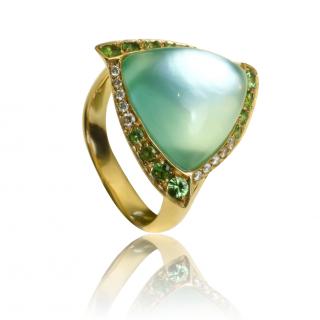 Diamantový prsteň Moraglione 1922 s jadeitom, perleťou, peridotom a horským krištáľom