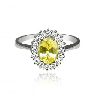 Zlatý prsteň so žltým zafírom a diamantmi