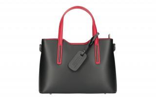 Dámska kožená kabelka M9018 - čierna / červená