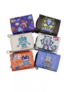 Detská dizajnová peňaženka so zipsom - Roboti 1104 - P61 - biela
