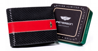 Pánska kožená peňaženka Peterson 304 MOTO3 - čierna, červená