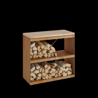 Stolík na prípravu jedla s regálom WOOD STORAGE CORTEN DRESSOIR