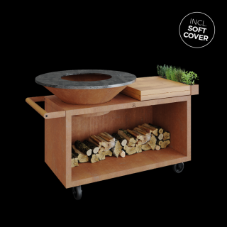 VONKAJŠÍ KRUHOVÝ GRIL OFYR ISLAND CORTEN 100 PRO TEAK WOOD