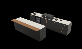 Záhradná kuchyňa Brabura Island Bar / zástena: Barový pult TEAK, Farba kuchyne: Anthracite Grey, Pracovná doska: Pietra DI Osso